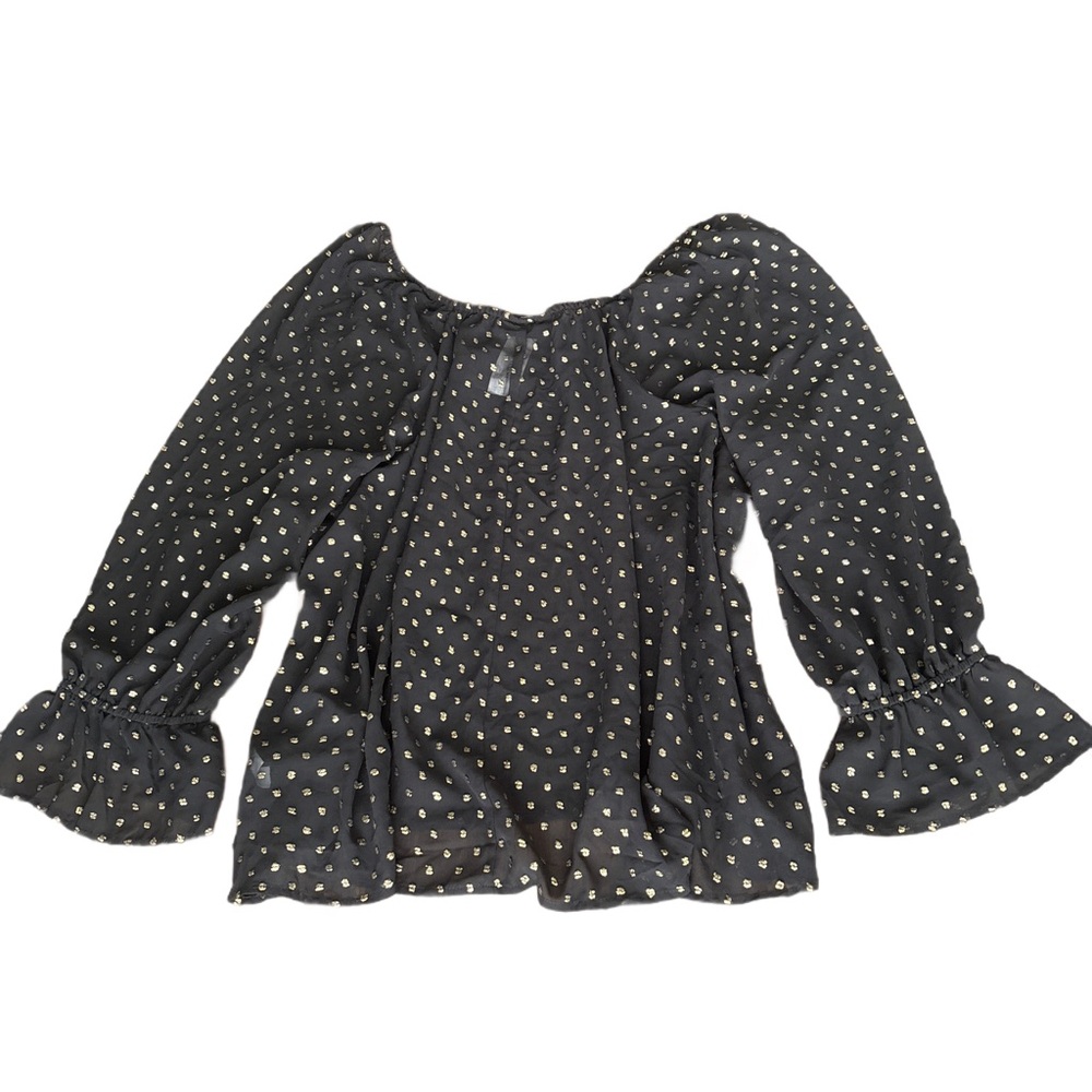Lane Bryant | Black Sheer Gold Polka Dot Blouse - 22/24 - Picture 5 of 9
